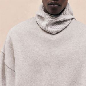 Custom Design Men's Autumn Solid Lined Knitted Spandex/Cotton Half Zip Turtleneck Hoodie Set Loose Fit Joggers Breathable - Product Image 3