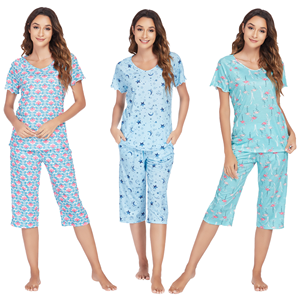 Conjunto de Pijama para Mujer, Personalizado, de Manga Corta, para Verano, con Diseños Nuevos Estampados, Cintura Elástica, Transpirable y Suave - Product Image 4