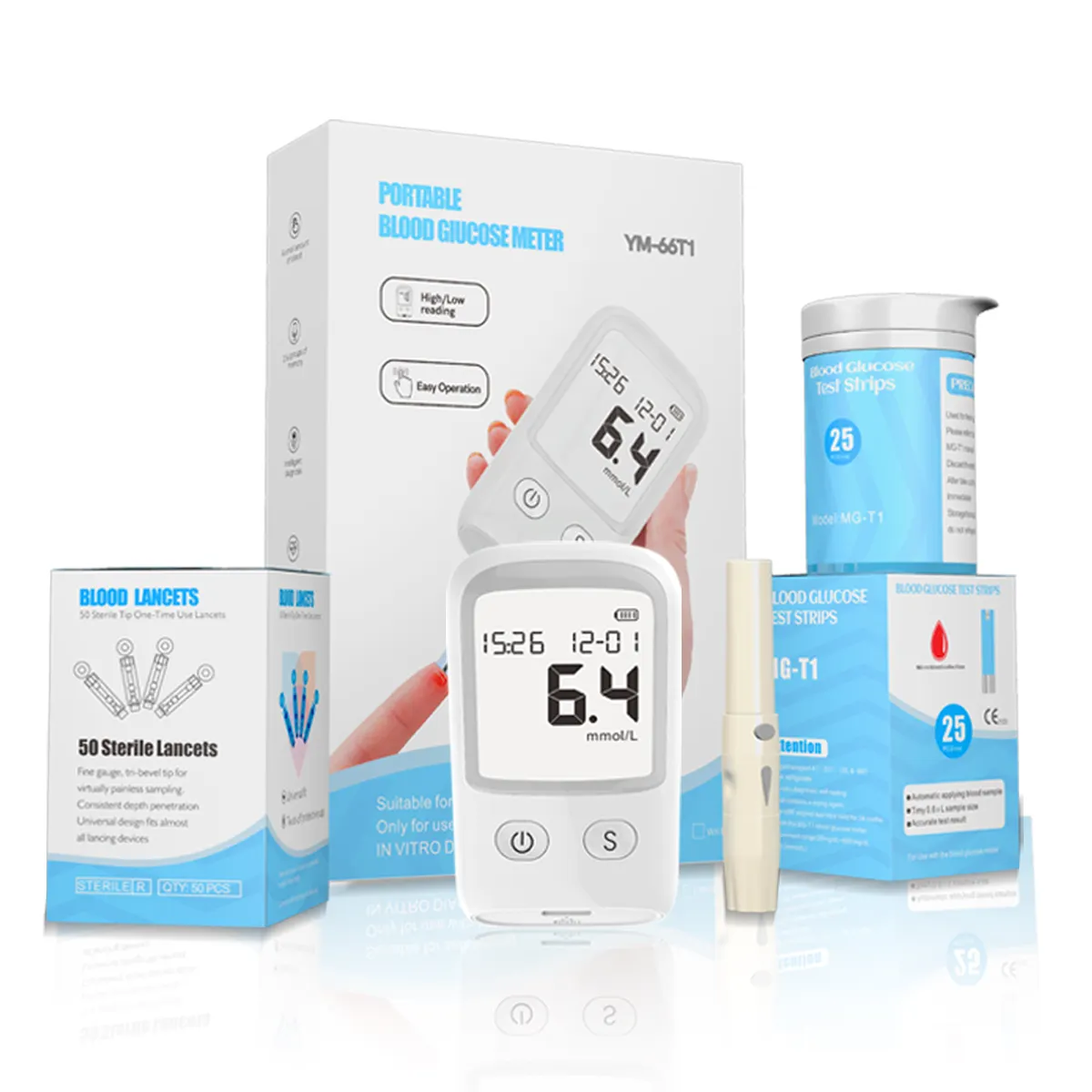 Brav blood sugar test strips kit for diabetes monitoring digital blood glucose meter monitor