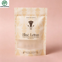 Sachets d'emballage personnalisés mats imprimés avec fermeture éclair, fenêtre et dorure à chaud, motif Lotus Bleu, pour thé aux herbes, chewing-gum, aliments pour animaux et autres produits alimentaires