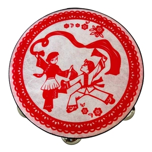 Wholesale Chinese Traditional Paper-cut Print Tambourine <b>Drum</b> With Single Row Stainless Steel Jingles For Chinese Dance Stage - Product Image 3