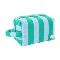 Sac à cosmétiques en coton rayé personnalisé en usine, trousse de toilette zippée pour maquillage et soins de la peau, pochette en tissu éponge pour maquillage