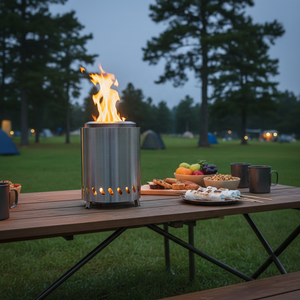 Poêle à <span class=keywords><strong>bois</strong></span> élégante en acier inoxydable pour l'ambiance intérieure et le chauffage extérieur - Comprend un grill - Product Image 3