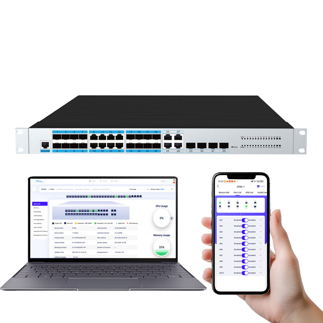 32 Port Industrial L2+ Cloud Management Switch 10/100/1000Mbps SNMP QoS 56Gbps Supports Web/Mobile App Control Multiple VLAN