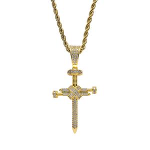 <span class=keywords><strong>Collana</strong></span> Hip Hop CN133 <span class=keywords><strong>con</strong></span> Ciondolo a Croce in Ottone e Zirconi, Placcata <span class=keywords><strong>Oro</strong></span> o Argento, per Uomo e Donna - Product Image 1