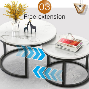 Ensemble de tables basses rondes modernes minimalistes et peu encombrantes avec plateau en MDF <span class=keywords><strong>effet</strong></span> <span class=keywords><strong>marbre</strong></span> et tables gigognes à structure en fer pour salon - Product Image 6
