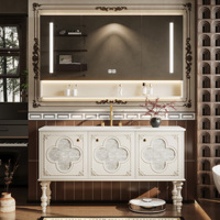 Meuble-lavabo de salle de bain avec vasque simple ou double, meuble-lavabo vintage exquis avec miroir intelligent, meuble-lavabo autoportant