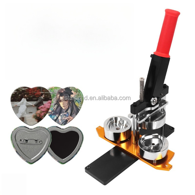 American-Style Manual 57x53mm Metal Badge Making Machine Kit Heart-Shaped Refrigerator Magnet Badge Maker