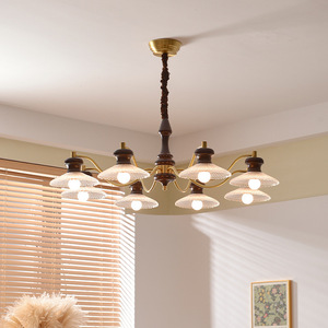 Lámpara de Techo Estilo Retro Americano, con Múltiples Cabezales LED, Madera Sólida y Cobre, para Dormitorio o Sala de Estar - Product Image 2