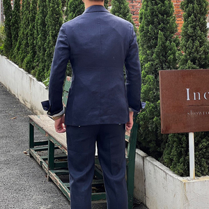 Abiti da <span class=keywords><strong>Uomo</strong></span> in <span class=keywords><strong>Lino</strong></span> Sottile Stile Britannico Retrò 2026, Completi Eleganti Monopetto Casual da Ufficio - Product Image 4