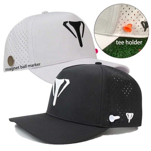 HS41 <span class=keywords><strong>Cappello</strong></span> da Golf Impermeabile Nero e Bianco con Logo Ricamato 3D Personalizzato, Taglio Laser Perforato, Porta Tee e Marcatore Magnetico per Palline - Product Image 1