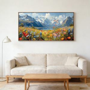Peinture Alpine Bloom Meadow, toile texturée faite à la main, décoration pour la maison, l'hôtel, l'intérieur, grande œuvre d'art décorative - Product Image 5