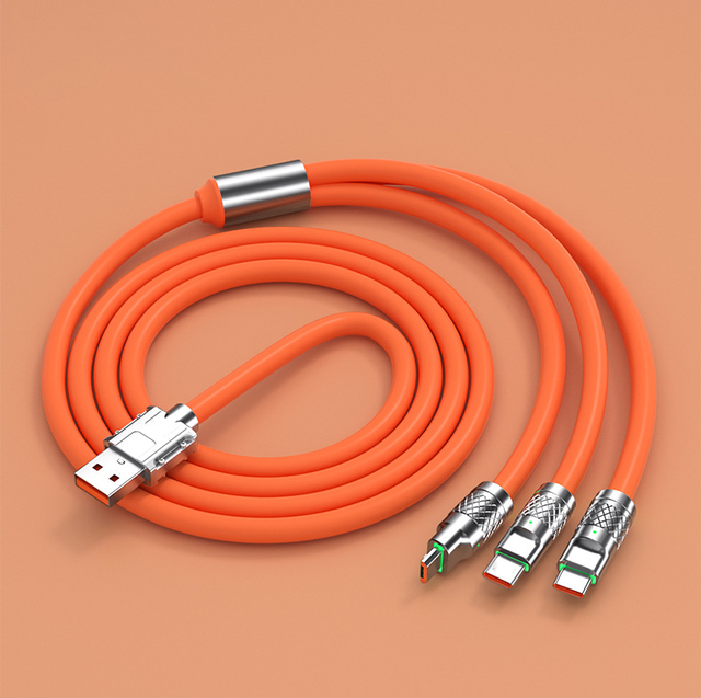 High Quality 6A 3 in 1 120w Metal Super Fast Charging Silicone Data Cable for iPhone 3 in 1 120w Fast Charger Cable for Huawei