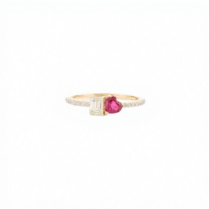 Anillos de Compromiso de Oro Sólido de 18K con Corte de Corazón Esmeralda y Bisel con Rubí Rojo Creado en Laboratorio, Certificados para Mujer, Regalo de Boda - Product Image 2