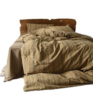 Sovansa Vintage Style Cotton Bedding Set 4-Piece Stripe <b>Pattern</b> Reactive Dyeing Yarn-Dyed Master Bedroom Bedding - Product Image 4