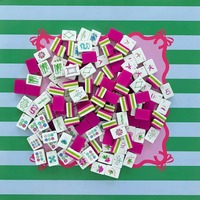 Jeu de Mahjong américain avec tapis, 160 tuiles de luxe en acrylique vert gravé à 4 couches de 32 mm, thème jardin