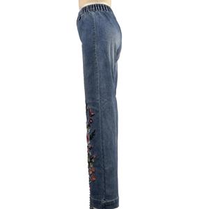 Jeans amples pour femme, broderie florale personnalisée, taille haute, en denim, style décontracté, haute couture OEM - Product Image 4