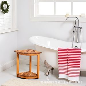 Tabouret de salle de bain en bois Haichuang, étagère d'angle en bois massif avec rangement pour serviettes de bain et articles de toilette - Product Image 3