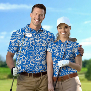 เสื้อกอล์ฟแบบสั่งทำพิเศษ พิมพ์ลายดอกไม้ด้วยเทคนิคซับลิเมชั่น ระบายอากาศได้ดี ผ้าถักคุณภาพสูง ยืดหยุ่นได้ดี พร้อมบริการสกรีนโลโก้ตามแบบที่ต้องการ - Product Image 1