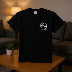 T-shirt da uomo e da donna a maniche corte con stampa gatto nero Love Cat SCOPY - Product Image 3