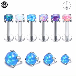 Piercing Labret Monore in Titanio G23 Senza Filettatura con Opale a Artiglio, Orecchini a Perno per Trago ed Elica, Piercing Push-in per Labbro, Gioielli per Cartilagine - Product Image 1