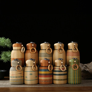 Handmade Bamboo Woven Stainless Steel Vacuum Flask Travel Portable <b>Thermos</b> New Chinese Style Round Design 304 Material - Product Image 1
