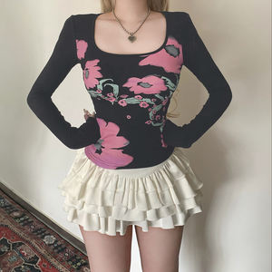 Camiseta de Manga Larga con Estampado Floral, Corte Ajustado, Cuello Redondo, Estilo Vintage para Otoño, para Mujer - Product Image 6