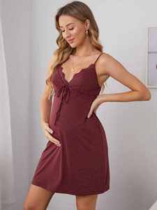 Robe de maternité et d'allaitement pour femme, avec ceinture, en modal de bambou, pour séance photo de grossesse, chemise de nuit - Product Image 4