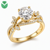 Bague de fiançailles classique pour femme en or jaune 14K 18K avec diamant de laboratoire taille brillant rond, certifié IGI D VVS