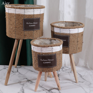 Aierflorist mây giỏ hoa tre nhà máy chậu đứng đặt wicker trồng giỏ Với Chân Đứng - Product Image 2