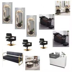 Luxury Modern <b>Foldable</b> & Reclining Hair Salon Furniture Set Customizable Solon Beauty Barber Shampoo Chair <b>Mirror</b> Set Factory - Product Image 2