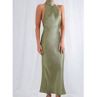 Robe longue en soie de mûrier 100% sans manches, col halter, pour femmes, élégante robe de soirée en soie pour fête, robe moulante pour club