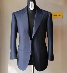 Classic Navy Stripe 3 Piece Slim Fit Coat Pant Suit for Men Italian