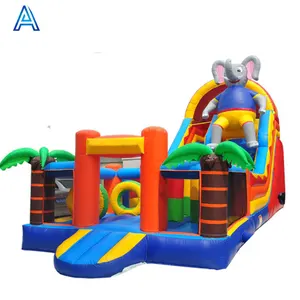 Cartoon coconut tree 3D animal decorated big oxford inflatable slide castle for children play house dry slideway