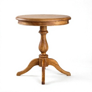 Table basse ronde en bois massif traditionnelle avec base trépied, faite à la main, durable, design antique du milieu du siècle, meubles de salon - Product Image 4