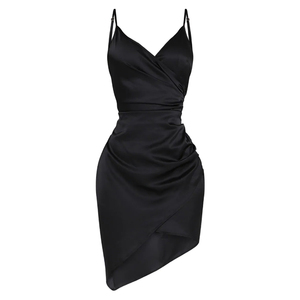 <span class=keywords><strong>Abito</strong></span> <span class=keywords><strong>Mini</strong></span> Sexy in <span class=keywords><strong>Raso</strong></span> Personalizzato per Donna, Vestito Corto Nero in Seta per Serate, Cocktail e Balli - Product Image 2