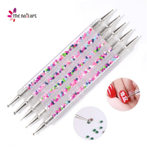Lápiz de Puntos para Decoración de Uñas, Herramienta de Doble Punta con Mango de Perlas Coloridas para Manicura DIY y Salón de Belleza - Product Image 1