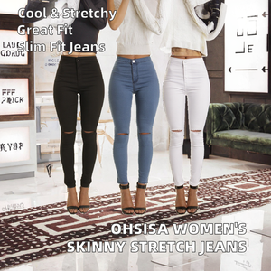Pantalones vaqueros ajustados casuales para mujer, transpirables, elásticos, de tiro medio, para verano y otoño, finos, con agujeros en la rodilla, con logo pequeño, ¡gran oferta! - Product Image 2