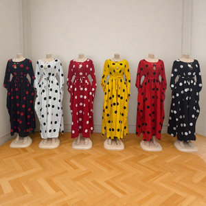 Estate retrò vita alta Midi da donna all'ingrosso manica lunga girocollo a linea a <span class=keywords><strong>pois</strong></span> <span class=keywords><strong>abito</strong></span> - Product Image 4