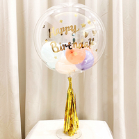 Décoration de fête d'anniversaire, ballon à bulles transparent en PVC avec bâton et pompon Joyeux Anniversaire