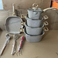 Ensemble de casseroles et poêles antiadhésives de haute qualité en granit, avec couvercles en verre, en aluminium moulé sous pression