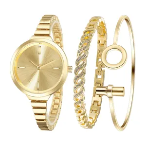 Reloj de cuarzo de lujo, joyería de moda para mujer, relojes de lujo para mujer, conjunto de pulsera de acero inoxidable y reloj de pulsera para mujer, regalo