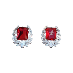 Boucles d'oreilles clous en cristal rouge tendance, motif floral taille princesse, serti clos, bijoux de fête pour femme en alliage - Product Image 1
