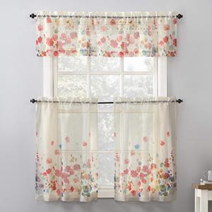 Ensemble de rideaux de cuisine semi-transparents à motif floral botanique pissenlit, <span class=keywords><strong>3</strong></span> pièces, à passe-tringle, 2 niveaux, 100 % polyester, pour fenêtre en <span class=keywords><strong>baie</strong></span> - Product Image 3
