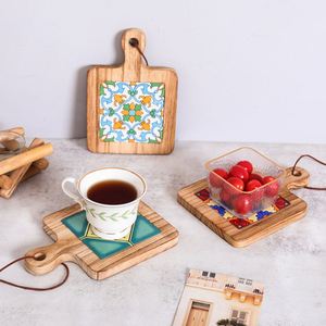 Al por mayor: Posavasos vintage de madera con aislamiento térmico, Soportes decorativos para ollas, Trivets de madera maciza para ollas de sopa - Product Image 3