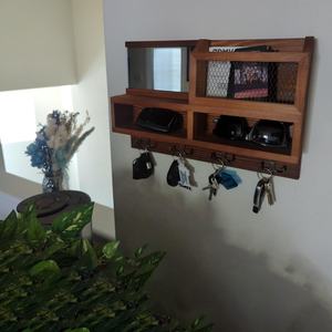 Porte-clés <span class=keywords><strong>en</strong></span> bois Organisateur de courrier et de clés <span class=keywords><strong>en</strong></span> bois mural avec <span class=keywords><strong>tableau</strong></span> noir et 4 crochets Porte-clés avec étagère - Product Image 4