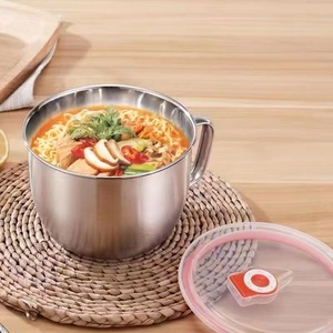 Stainless Steel Instant <b>Noodle</b> Bowl With Lid Large Capacity Round Soup Bowl For Student Lunch <b>Box</b> Household Use - Product Image 1
