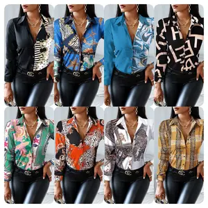 2024 new women's shirt Chiffon Long Sleeve Top printed fashion women's Plaid Shirt