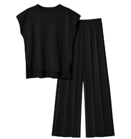 Ensemble décontracté en tricot pour femmes européennes et américaines, veste sans manches en tricot + pantalon large, ensemble deux pièces