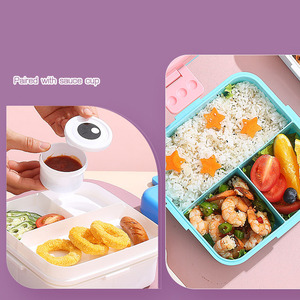 Éléphant mignon enfants double couche 3 grilles contenants alimentaires micro-ondes sans bpa en plastique écolier bento boîte à lunch avec cuillère - Product Image 3